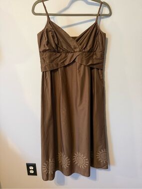Vintage LOFT Brown Embroidered Hem Midi Dress